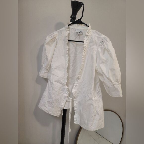 Ganni Poplin Wrap Blouse Sz 38 - Picture 1 of 9